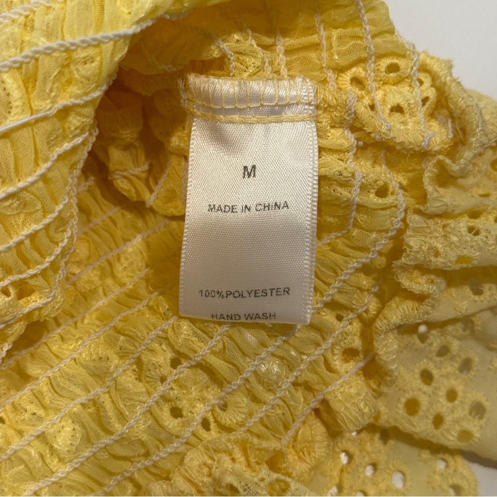 NWT Rose and Grey Yellow Eyelet Floral Lace Top Smocked Waist Sheer Size Medium - Picture 7 of 7